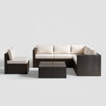 6-elementowy zestaw mebli ogrodowych z technorattanu PE, ciemnobrązowy/kremowy, sofa narożna 195 x 70 x 63 cm