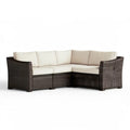 Narożna sofa ogrodowa z technorattanu PE, brązowa/kremowa, 200 x 200 x 85 cm