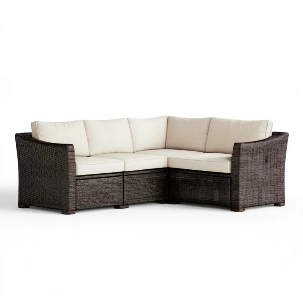 Narożna sofa ogrodowa z technorattanu PE, brązowa/kremowa, 200 x 200 x 85 cm