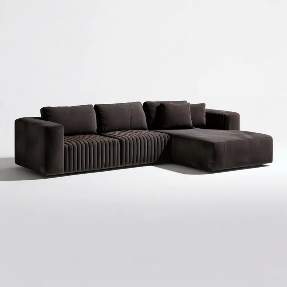 Prawostronna sofa narożna w kształcie L, ciemnobrązowa, 280 × 165 × 82 cm