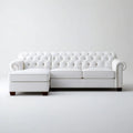 Biała narożna sofa Chesterfield z lewostronnym szezlongiem, 270 x 160 x 76 cm