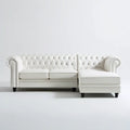 Prawostronna sofa narożna Chesterfield z szezlongiem, biała, 260 x 165 x 75 cm