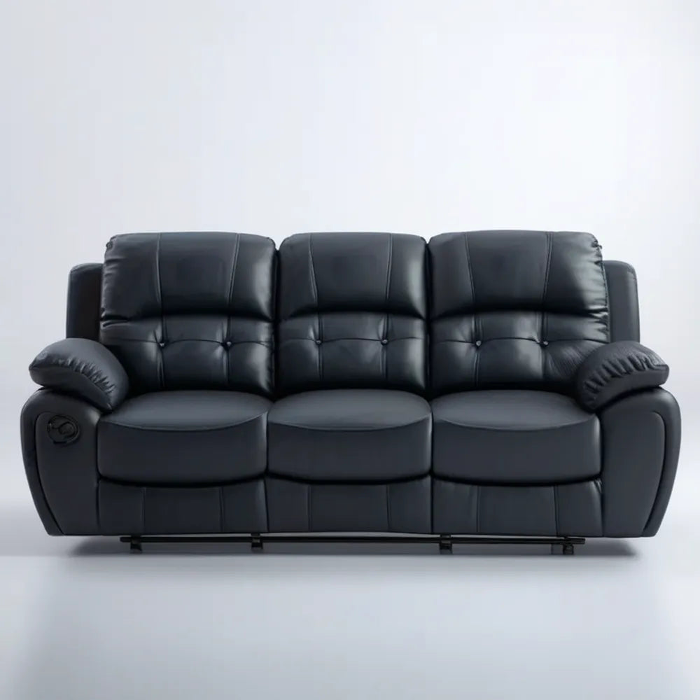 Czarna 3-osobowa sofa relaksacyjna z ekoskóry PU, 205 x 95 x 102 cm