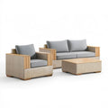 Meble ogrodowe z drewna akacjowego i plecionki PE: sofa 150 × 78 × 78 cm, fotel 82 × 78 × 78 cm, stolik 110 × 60 × 40 cm, Naturalny/Szary