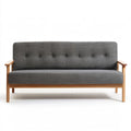 Dwuosobowa sofa z tapicerką bouclé i drewnianymi podłokietnikami, szara/jasny brąz, 130 x 75 x 80 cm