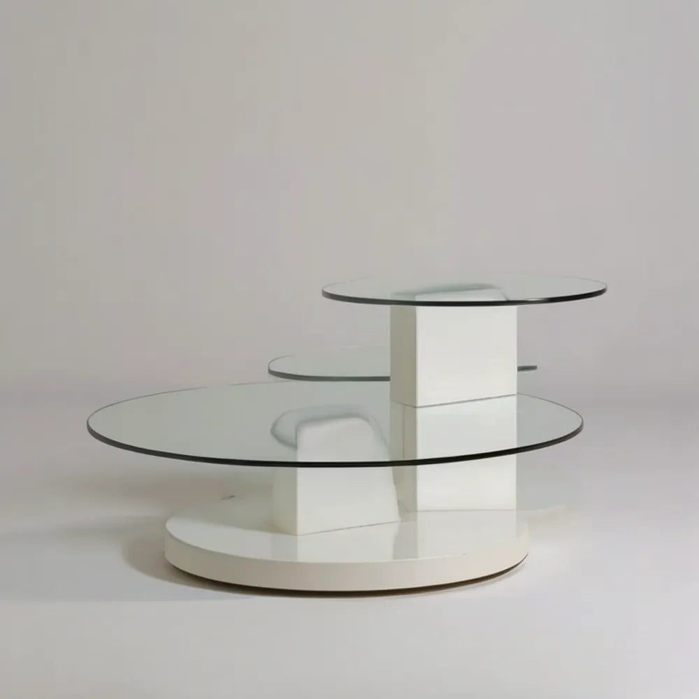 Owalny stolik kawowy biały z przezroczystego szkła hartowanego i MDF, 100 × 60 × 45 cm