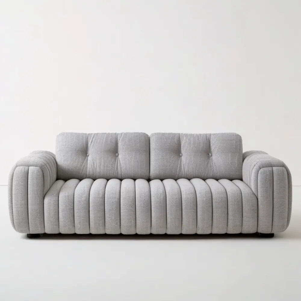 Trzyosobowa sofa jasnoszara z czarnymi nóżkami, 230 x 95 x 78 cm