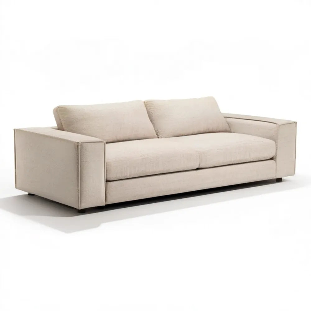 Beżowa sofa trzyosobowa z tapicerką poliestrową 220 x 95 x 78 cm